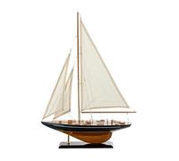 DRW Voilier avec Bougies levées et Casque en Bois sur Une Base Bleue et Naturelle 58 x 42 x 9 cm