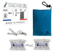 Dry Hard 40 petites Pinces à Linge Inox avec Panier Pince à Linge et Mousqueton. Pour Buanderie, Fil à linge, séchoir à linge, camping accessoires, vanlife, épingles a linge solides, durables, nomades