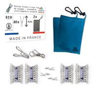 Dry Hard 80 Petites Pinces à Linge INOX avec 2 Panier Pince à Linge et Mousqueton. pour Buanderie, Fil à Linge, séchoir à Linge, Camping Accessoires, Vanlife. Epingle a Linge Solide, Durable, Nomade