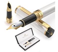 Dryden Designs Stylo plume à pointe fine, avec boîte cadeau et convertisseur de recharge d'encre, outil d'écriture classique [blanc perle] pour droitier et gaucher