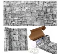 Drydiet Papier peint brique grise de 140 x 2000 cm avec boîte de découpe et ruban adhésif - Nappe amovible en brique synthétique - Toile de fond murale pour Halloween et fête médiévale