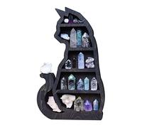 DRYEN Étagère en bois en cristal chat dans la lune, étagère de rangement multifonction, organiseur mural, affichage de chambre à coucher pour pierre en cristal, art (chat)