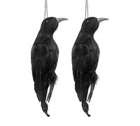 DRYEN Lot de 2 corbeaux morts réalistes à suspendre, 32 cm, taille XL, fait à la main, corneille à plumes noires, dissuasif des corbeaux, se débarrasser des corbeaux, 2 pièces (32 cm)