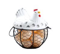 DRYEN Panier de rangement pour œufs de poulet, peut contenir 15 à 20 œufs, panier de rangement pour œufs de poule avec couvercle en céramique, panier à œufs en fer avec poignées
