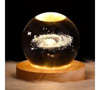 DRYFAL Veilleuse 3D en forme de boule de cristal nébuleuses LED pour enfants avec base en bois - Galaxie - Veilleuse - Cadeau - Décoration fantaisie de chambre
