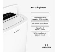 Klarstein DryFy 20 L déshumidificateur d'air - 400 W, 20 L/jour, réservoir 5 L, seulement 46 dB, minuterie, redémarrage automatique, séchage du linge, anti-moisissure, blanc