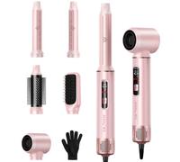 Dryhsip Brosse Soufflante 5 en 1 Avec écran Numérique, Sèche Cheveux Brosse, Brosse Coiffante Ionique, Boucleur Automatique et Iisseur, Pour Volume, Boucles et lissage (Pearl Pink)