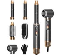 Dryhsip Brosse Soufflante 5 en 1 Avec écran Numérique, Sèche Cheveux Brosse, Brosse Coiffante Ionique, Boucleur Automatique et Iisseur, Pour Volume, Boucles et lissage (Carbon Gery)