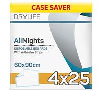 Drylife All Nights Lot de 4 paquets de 25 alèses jetables pour incontinence avec bandes adhésives Absorption rapide, blocage des odeurs, doux, confortables, solides et sûrs | Convient à tous les âges