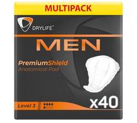 Drylife Men Level 3 Premium Shield Protections Absorbantes Incontinence Homme | Protection pour Fuites Urinaires, Design Masculin Discreet et Contrôle Actif des Odeurs (4 Lot de 14)