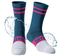 DRYMILE Slim Waterproof Socks, Thin Moisture Wicking Winter Waterproof Socks for Men & Women, Golf, Cycling - Crew (L, Navy and Magenta)