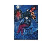DryNda Impression sur toile de Marc Chagall Le violoneux bleu - Impression sur toile - Décoration murale pour chambre à coucher et salon - 30 x 45 cm