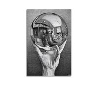 DryNda M. C. Escher Poster main avec sphère réfléchissante - Impression sur toile - Décoration murale - Cadeau d'intérieur moderne - 20 x 30 cm
