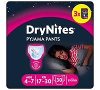 DryNites Huggies Couches de nuit absorbantes pour pipi au lit, pour filles de 4 à 7 ans (17 à 30 kg), 3 x 10 = 30 culottes, boîte mensuelle