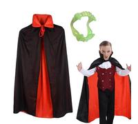 Dryxog 2 Pièces Costume Vampires Enfants Jeunes Cape Classique Cosplay avec Dents Vampire Magicien Costume Carnaval Deguisement Rouge et Noir Recto Verso Cape (120 cm)