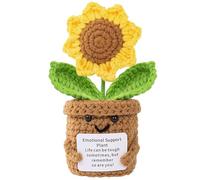 Dryxog Porte-Bonheur Cadeau Remerciement Positifs Crochet Cadeau D'encouragement Tricoter en Laine Créatif Rétablissement Fête Mères Soutien Émotionnel avec Carte Positive (Tournesol)