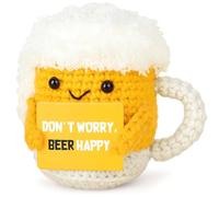 Dryxog Porte-Bonheur Cadeau Remerciement Positifs Crochet Cadeau D'encouragement Tricoter en Laine Créatif Rétablissement Fête Mères Soutien Émotionnel avec Carte Positive (Bière)