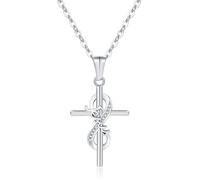 DS Collier avec pendentif en forme de croix religieuse pour femme en acier inoxydable plaqué or 18 carats avec verset de la Bible chrétienne | Bijoux religieux cadeau pour maman, sœur et amie (fête