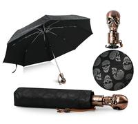 DS. DISTINCTIVE STYLE Parapluie pliable avec tête de mort - Ouverture et fermeture automatique - Avec couche en caoutchouc noir anti-UV