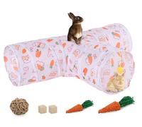 DS. DISTINCTIVE STYLE Tunnel pour lapin pliable à 3 voies avec balle suspendue à mâcher pour lapins, cochons d'Inde, chaton