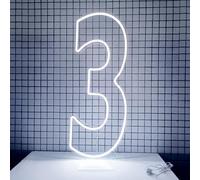 DS&DV Chiffre lumineux LED de 0 à 9, alimenté par USB à intensité variable, en silicone blanc avec support gratuit pour décoration de fête d'anniversaire, cadeaux (76,2 cm, numéro 3)