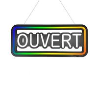 DS&DV Panneau néon French Open de 48,3 cm, rétroéclairage LED à couleur changeante avec sortie néon blanc super lumineux, design creux pour décoration de porte de vitrine de magasin (OUVERT/FR)