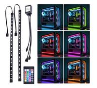DS leddess Bande LED RVB pour ordinateur via aimant avec contrôleur pour boîtier d'ordinateur de bureau, tour complète (télécommande 24 touches, 2 pièces, 30 cm, série R, RVB)