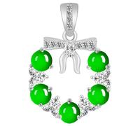 Ds UUby S925 Argent Incrusté Vert Jade Couronne De Noël Collier Pendentif, Bonne Chance Naturelle Jade Zircon Bow Chandaille, Avec Certificat Attaché Pendant Only