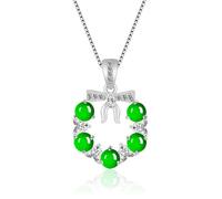 Ds UUby S925 Argent Incrusté Vert Jade Couronne De Noël Collier Pendentif, Bonne Chance Naturelle Jade Zircon Bow Chandaille, Avec Certificat Attaché with Necklace