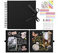 DS01SBK40 Album photo carré pour scrapbooking - 80 pages - 20,5 x 20,5 cm - 250 g/m² - Papier noir - Kit de scrapbooking - 15 anneaux pour mariage, anniversaire, Noël