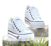 DSAI Baskets compensées en toile pour femme - Baskets compensées décontractées pour femme - Blanc - 39