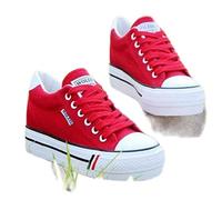 DSAI Baskets compensées en toile rouge pour femme - Taille 36 EU (US 6) - Baskets décontractées pour femme