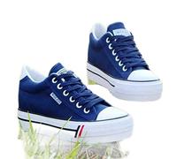 DSAI Baskets de printemps pour femme - Hauteur intérieure - En toile - Talon compensé - Pour mariage - Élégantes - Couleur unie - Blanc - Pointure 36-38, bleu, 38 EU