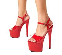 DSAI Nouvelles sandales d'été à plateforme pour femmes noires de 17 cm super haut talon sexy mode bout ouvert boucle sangle de cheville chaussures de mariage - rouge, 36