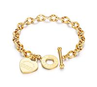 dsanbo Bracelet gourmette en acier inoxydable avec pendentif en forme de cœur pour femmes et filles, 18 cm, Métal