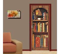 DSAOMO Stickers Porte Poster Bibliothèque 3D Papier Peint Porte Trompe l'oeil pour Salon Chambre Décoration De La Maison Stickers Muraux Imperméable Stickers Amovibles 77x200cm(B x H)