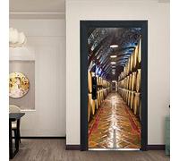DSAOMO Stickers Porte Poster Cave à vin 3D Papier Peint Porte Trompe l'oeil pour Salon Chambre Décoration De La Maison Stickers Muraux Imperméable Stickers Amovibles 77x200cm (B x H)