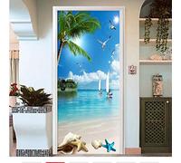DSAOMO Stickers Porte Trompe l'oeil Vue sur la mer - Scene de Jeu vidéo Vinyle Imperméable Rectangulaire 77x200cm (2 pièces) Bleu pour Salon Chambre - Indoor - Usage unique