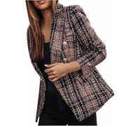 DSAoTeng Blazer à double boutonnage pour femme - Style décontracté et élégant - Coupe ajustée - En tweed - Manches longues - Pour le printemps et l'automne, multicolore, L