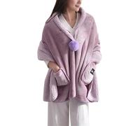 DSAoTeng Cape en polaire à pompons pour femme - Douce et confortable - Épais - Chaud - Pour l'hiver, la maison, le bureau, les voyages, le camping, rose, Taille unique