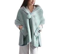 DSAoTeng Cape en polaire à pompons pour femme - Douce et confortable - Épais - Chaud - Pour l'hiver, la maison, le bureau, les voyages, le camping, Vert, Taille unique