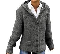 DSAoTeng Cardigan à capuche en tricot boutonné pour femme - Décontracté ouvert sur le devant - Manches longues - Manteau chaud d'automne avec poches pour l'automne (gris, XL), gris, XL