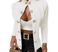 DSAoTeng Cardigan court à manches longues pour femme avec col montant et boutons en métal - Style décontracté Y2K - Couleur unie - Pour l'automne et le printemps, blanc, S