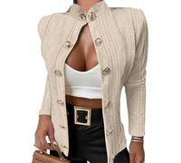 DSAoTeng Cardigan court à manches longues pour femme avec col montant et boutons en métal - Style décontracté Y2K - Couleur unie - Pour l'automne et le printemps, abricot, S