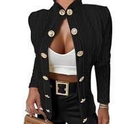 DSAoTeng Cardigan court à manches longues pour femme avec col montant et boutons en métal - Style décontracté Y2K - Couleur unie - Pour l'automne et le printemps, Noir , L