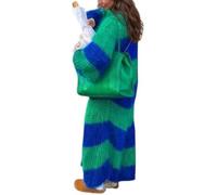 DSAoTeng Cardigan long surdimensionné ouvert sur le devant à manches longues en tricot rayé doux et ample aux couleurs contrastées pour l'automne et l'hiver, bleu / vert, M