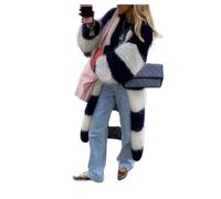 DSAoTeng Cardigan long surdimensionné ouvert sur le devant à manches longues en tricot rayé doux et ample aux couleurs contrastées pour l'automne et l'hiver, noir/blanc, S