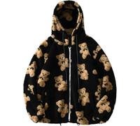 DSAoTeng Chandail à capuche en polaire sherpa avec imprimé d’ours moelleux pour femmes - Manches longues avec fermeture éclair - Veste avec poches, douce et chaude, ours mignon, pour hiver et automne