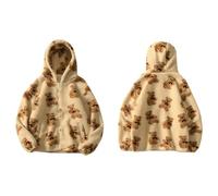 DSAoTeng Veste à capuche en polaire Sherpa à manches longues avec poches pour femme - Confortable et chaude - Motif ours mignon pour l'hiver et l'automne, ecru, XL