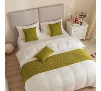 DSAoTeng Chemin de lit et housse de coussin assortie, chemins de lit jacquard réversibles, écharpes, décoration d'intérieur, hôtel, literie, serviette, couvre-lit de protection (vert jaune, 45 x 210